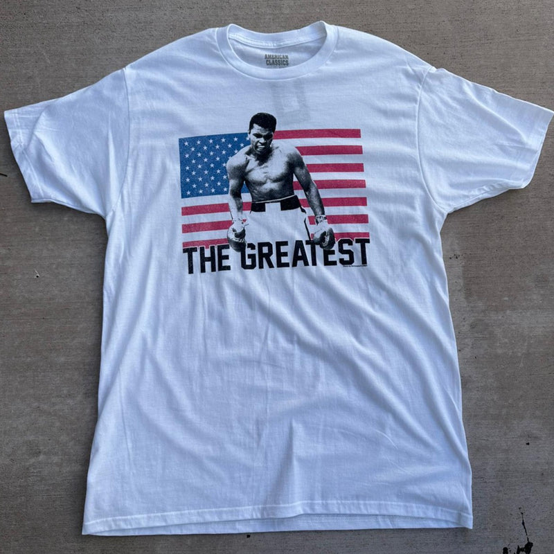MUHAMMAD ALI SHIRT USA THE GREATEST WHITE/ BLUE /RED