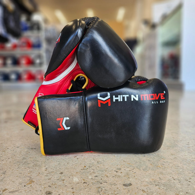 HIT N MOVE GLOVES PRO AGILITY LACE UP BLACK RED