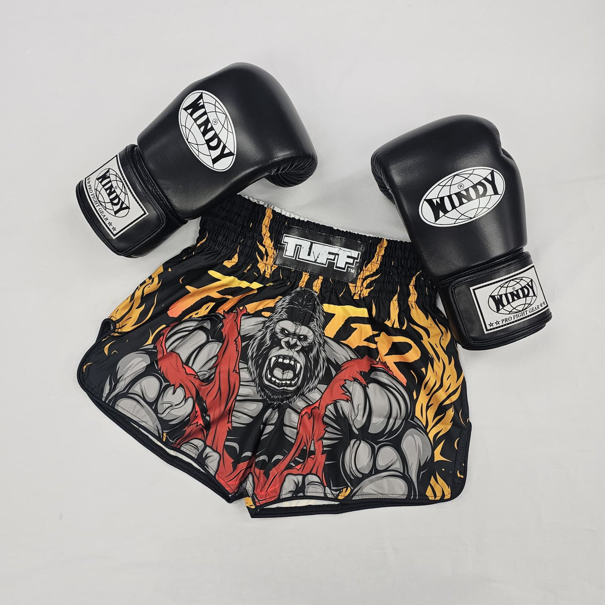 TUFF MUAY THAI SHORTS HIGH CUT RETRO REIGN OF KONG BLACK/YELLOW