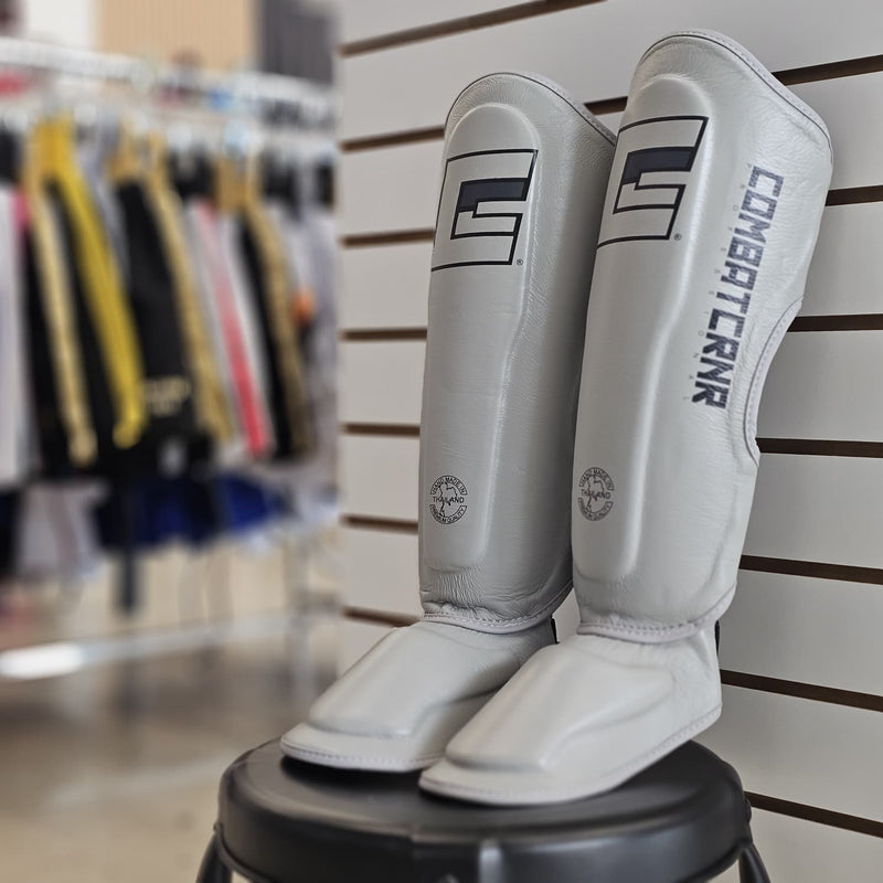 COMBAT CORNER SHINGUARDS HMIT THAI  LEATHER CEMENT GREY