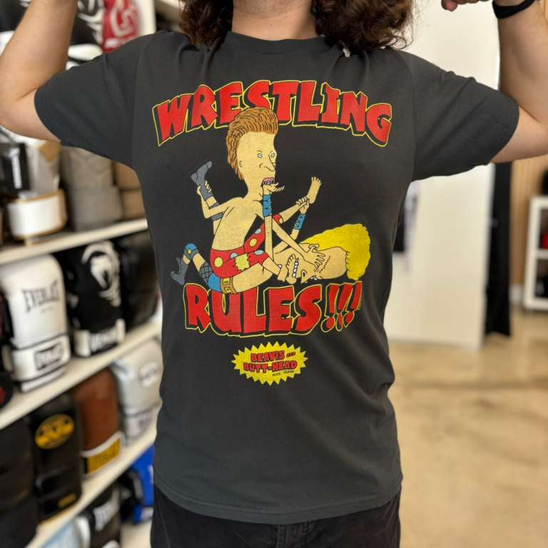 BEAVIS AND BUTTHEAD SHIRT WRESTLING RULES SMOKE GREY/RED