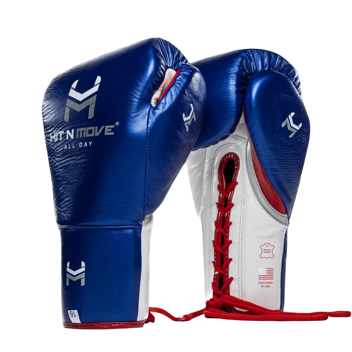 HIT N MOVE GLOVES PRO AGILITY LACE UP METALLIC BLUE/WHITE