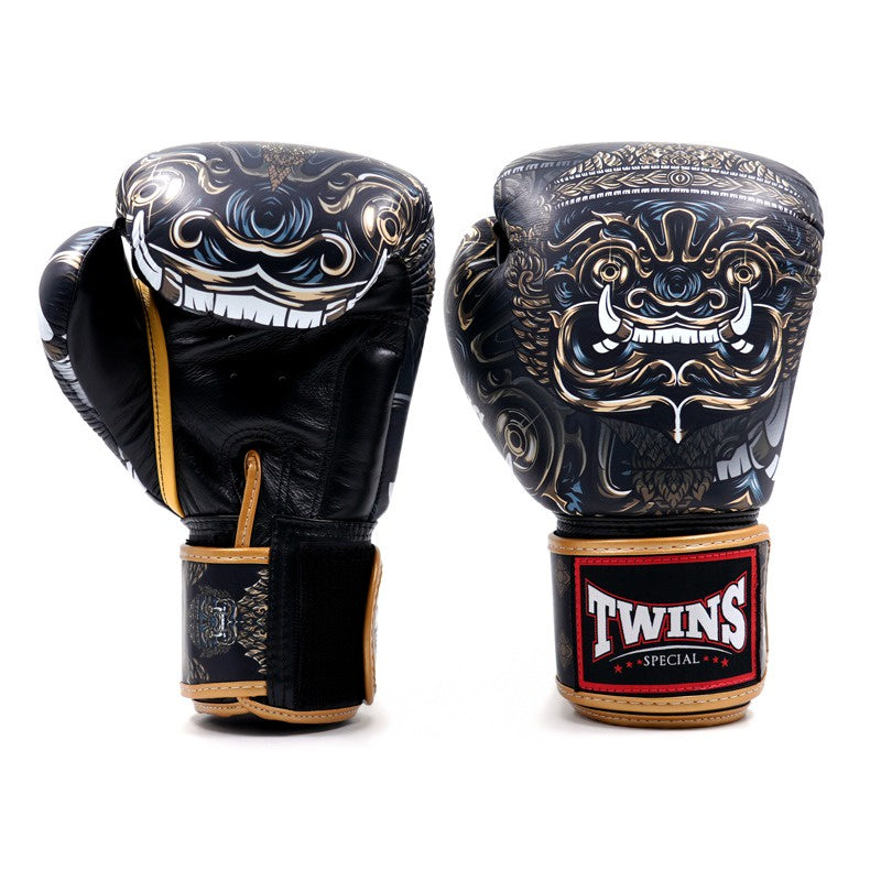 TWINS GLOVES LEATHER HOOK AND LOOP YAKTHAI MONSTER BLACK/GOLD