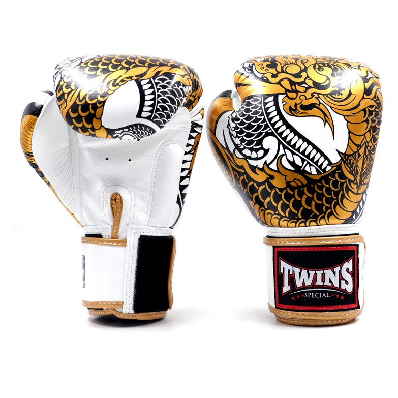 TWINS GLOVES LEATHER HOOK AND LOOP NAGA WHITE/GOLD