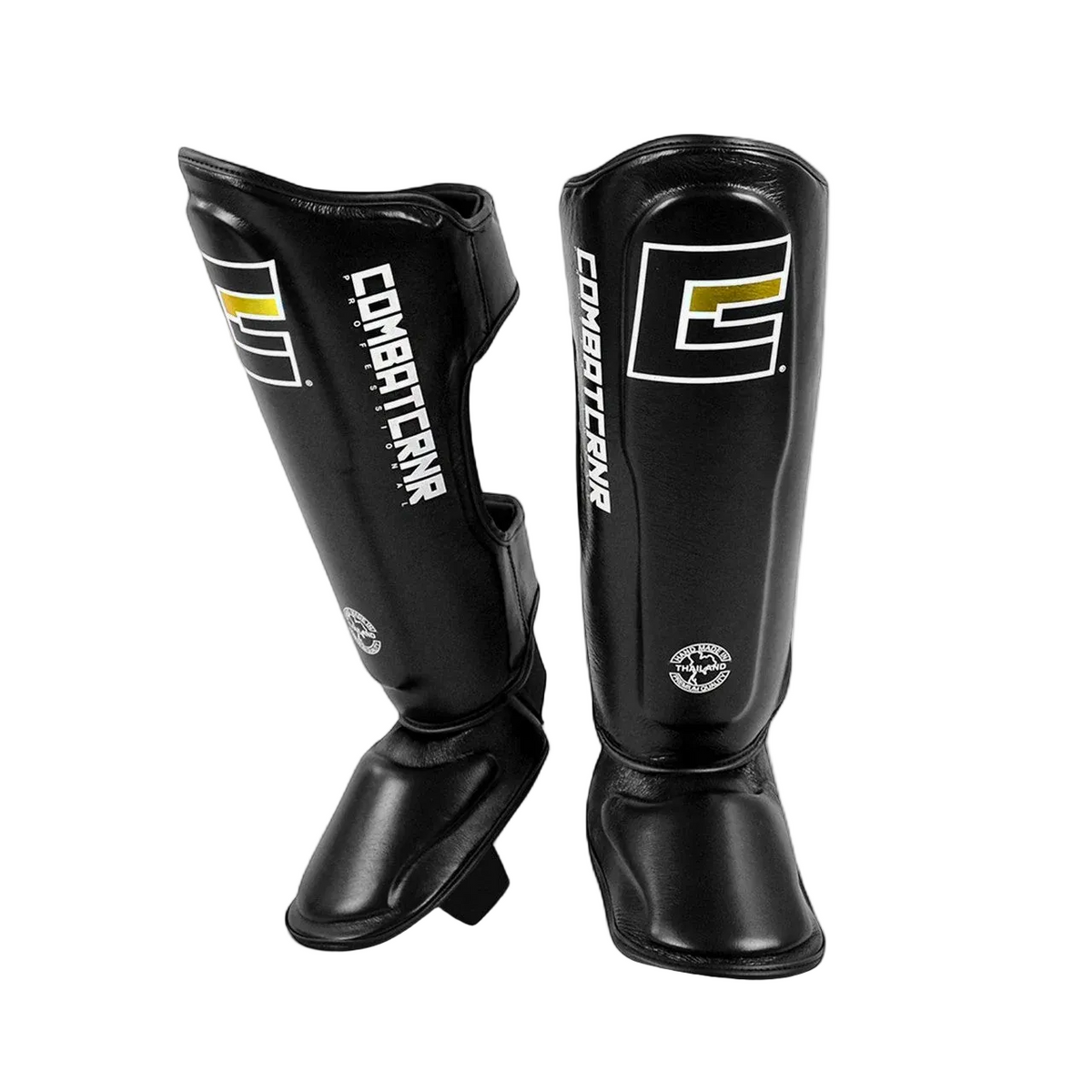 COMBAT CORNER SHINGUARDS HMIT THAI LEATHER BLACK