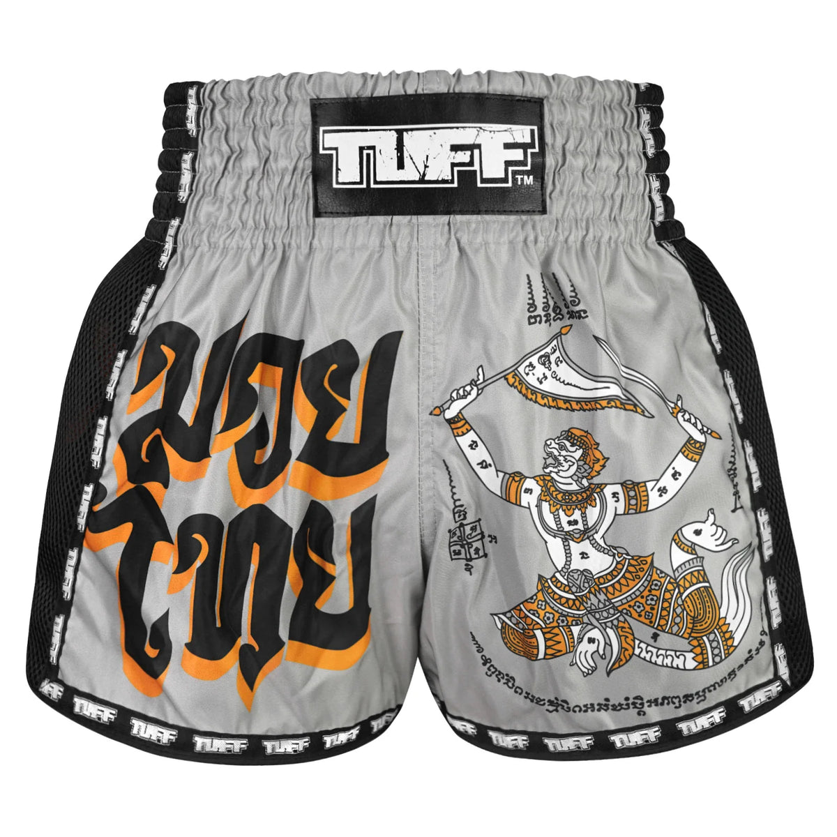 TUFF MUAY THAI SHORTS RETRO HANUMAN YANTRA GREY/BLACK