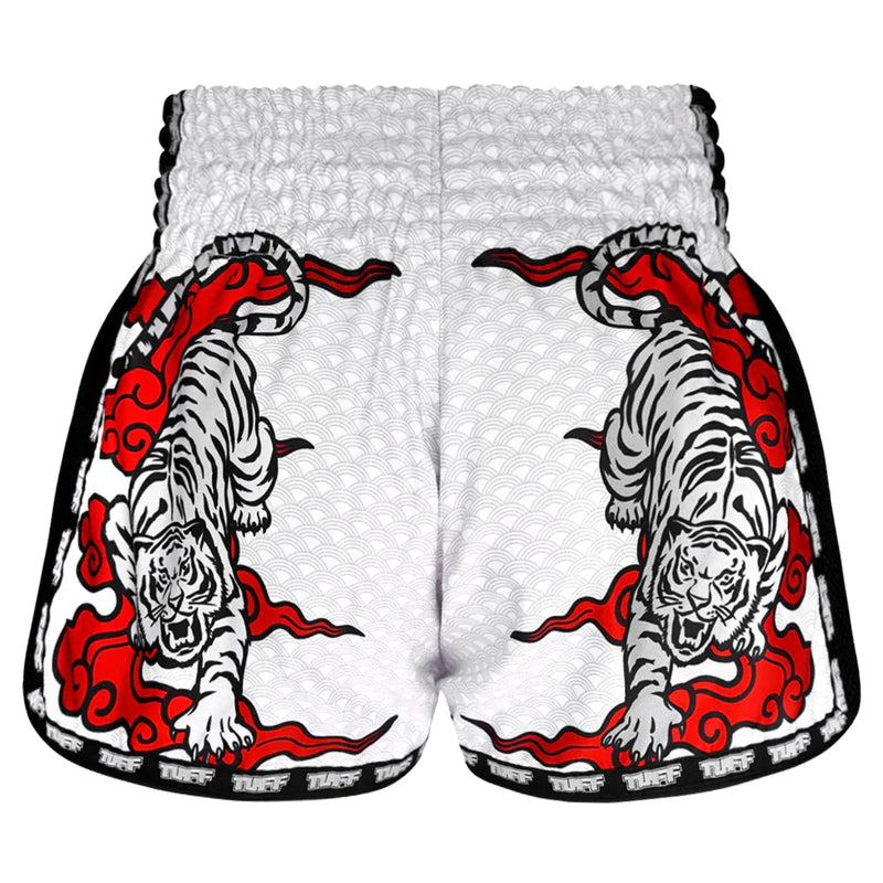 TUFF MUAY THAI SHORTS RETRO DOUBLE TIGER WHITE/RED