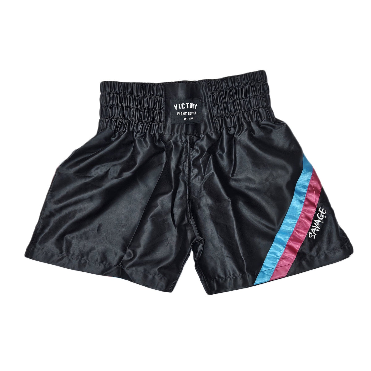 VICTORY BOXING SHORTS SAVAGE HYBRID BLACK/PINK/BLUE
