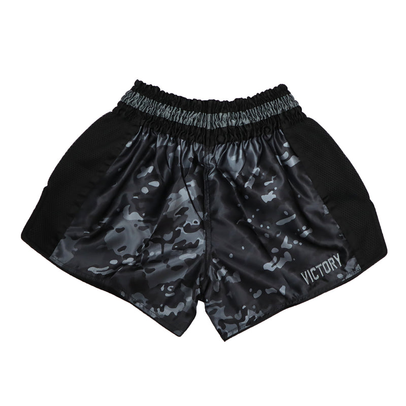 VICTORY MUAY THAI SHORTS CAMO BLACK/GREY