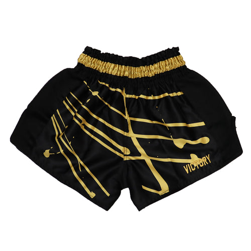 VICTORY MUAY THAI SHORTS SPLASH BLACK/GOLD