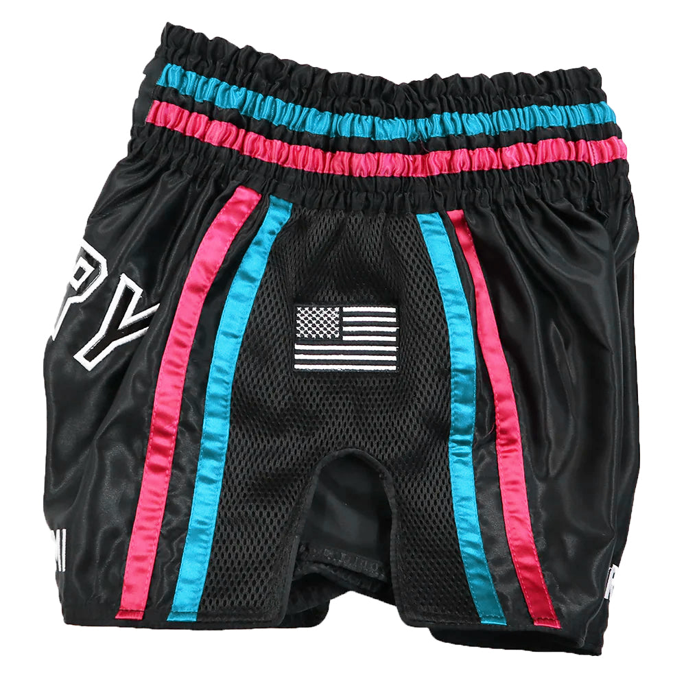 VICTORY MUAY THAI SHORTS MIAMI VICE V2 BLACK/BLUE/PINK