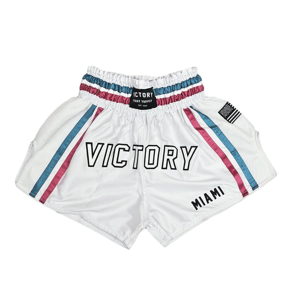 VICTORY MUAY THAI SHORTS MIAMI VICE V2 WHITE/BLUE/PINK