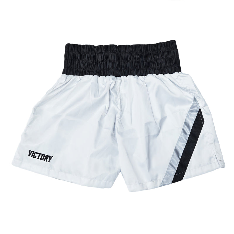 VICTORY BOXING SHORTS SAVAGE HYBRID WHITE/BLACK/SILVER