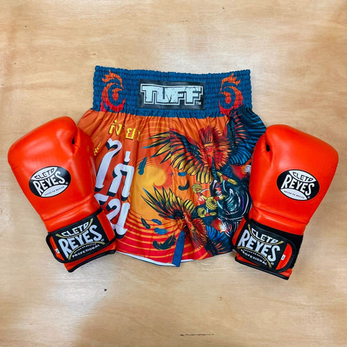 TUFF MUAY THAI SHORTS ROOSTER ORANGE/BLUE