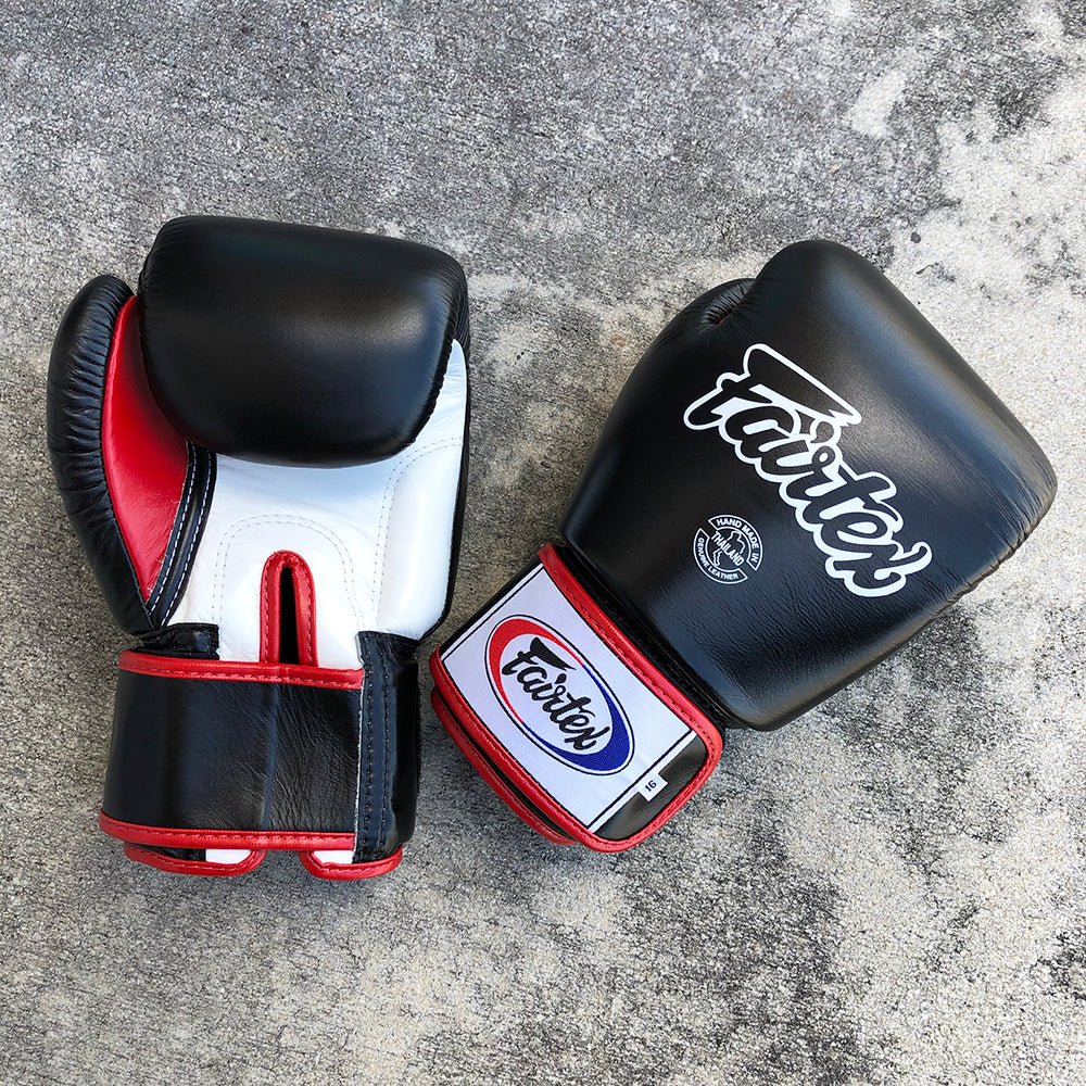 FAIRTEX GLOVES BGV1 HOOK AND LOOP LEATHER BLACK/WHITE/RED – MSM
