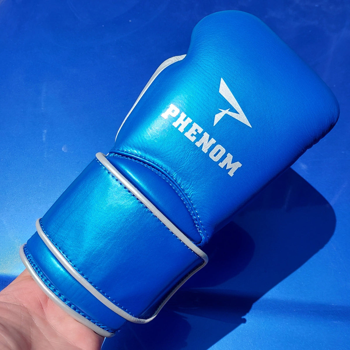 PHENOM BOXING GLOVES ELITE SG202S HOOK AND LOOP METALLIC BLUE/SILVER