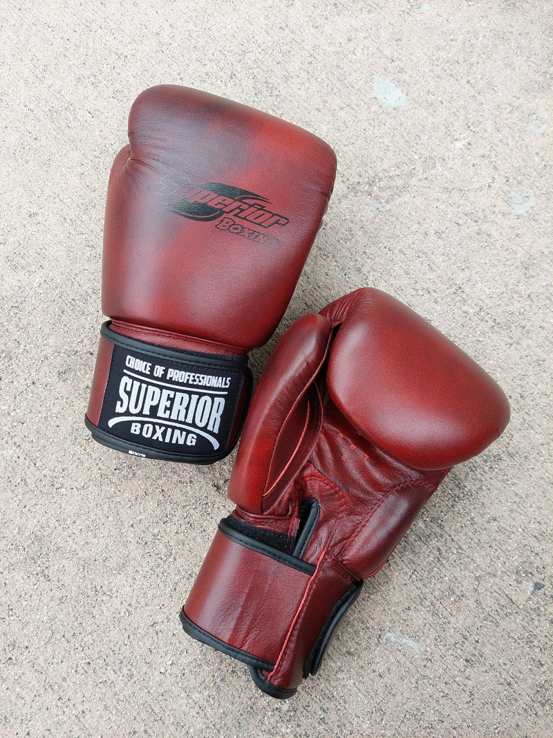 SUPERIOR GLOVES MUAY THAI BOXING LEATHER HOOK & LOOP RED BLOOD