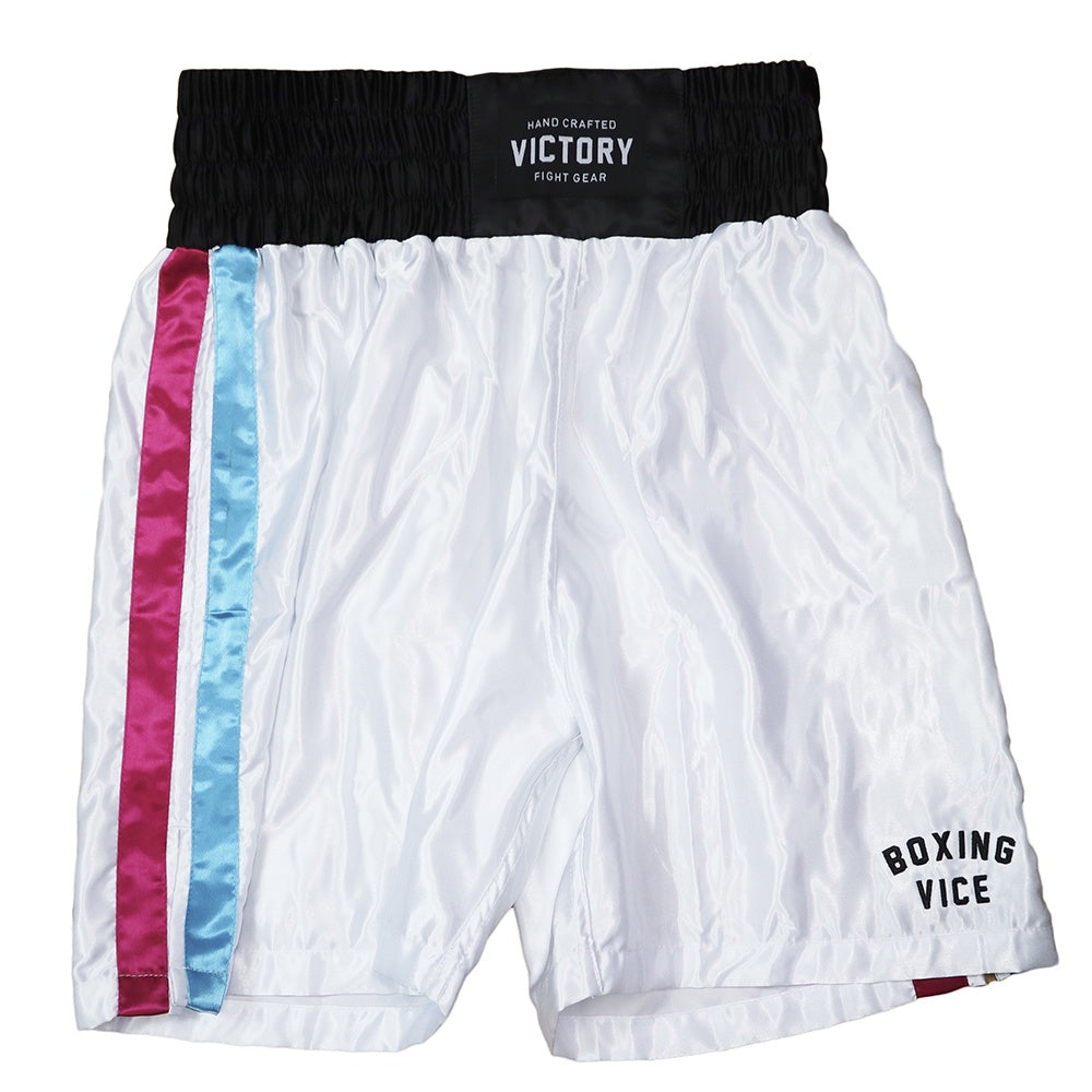 VICTORY BOXING SHORTS MIAMI VICE SERIES WHITE – MSM FIGHT SHOP