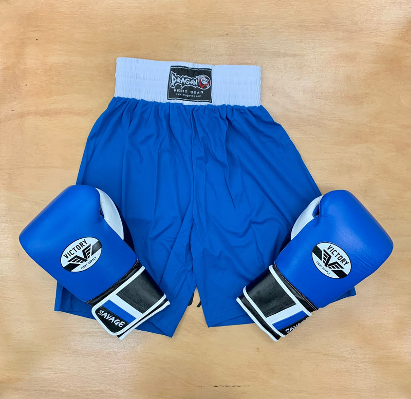 DRAGON BOXING SHORTS COMPETITON TRUNKS BLUE/WHITE $29.99