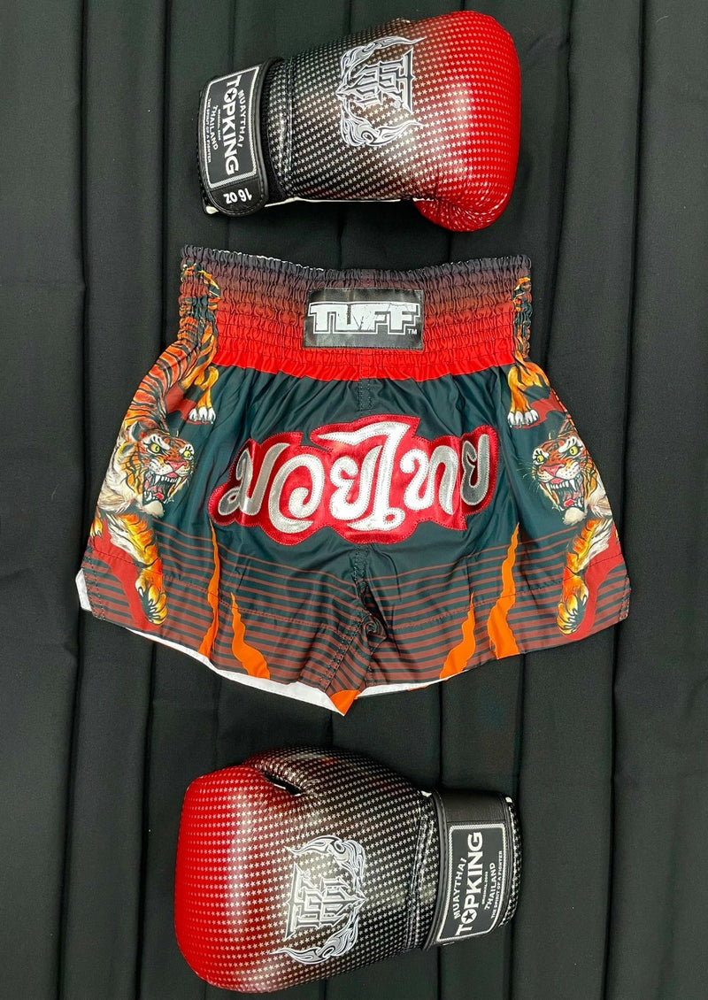 TUFF MUAY THAI SHORTS TIGER POWER BLACK/ORANGE