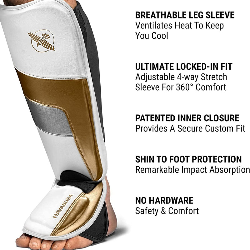 HAYABUSA SHINGUARDS T3 MMA IN STEP WHITE GOLD