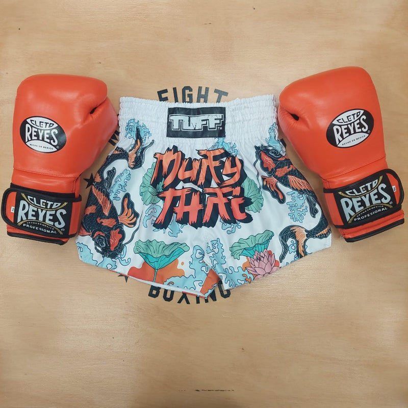 TUFF MUAY THAI SHORTS KOI FISH WHITE/ORANGE