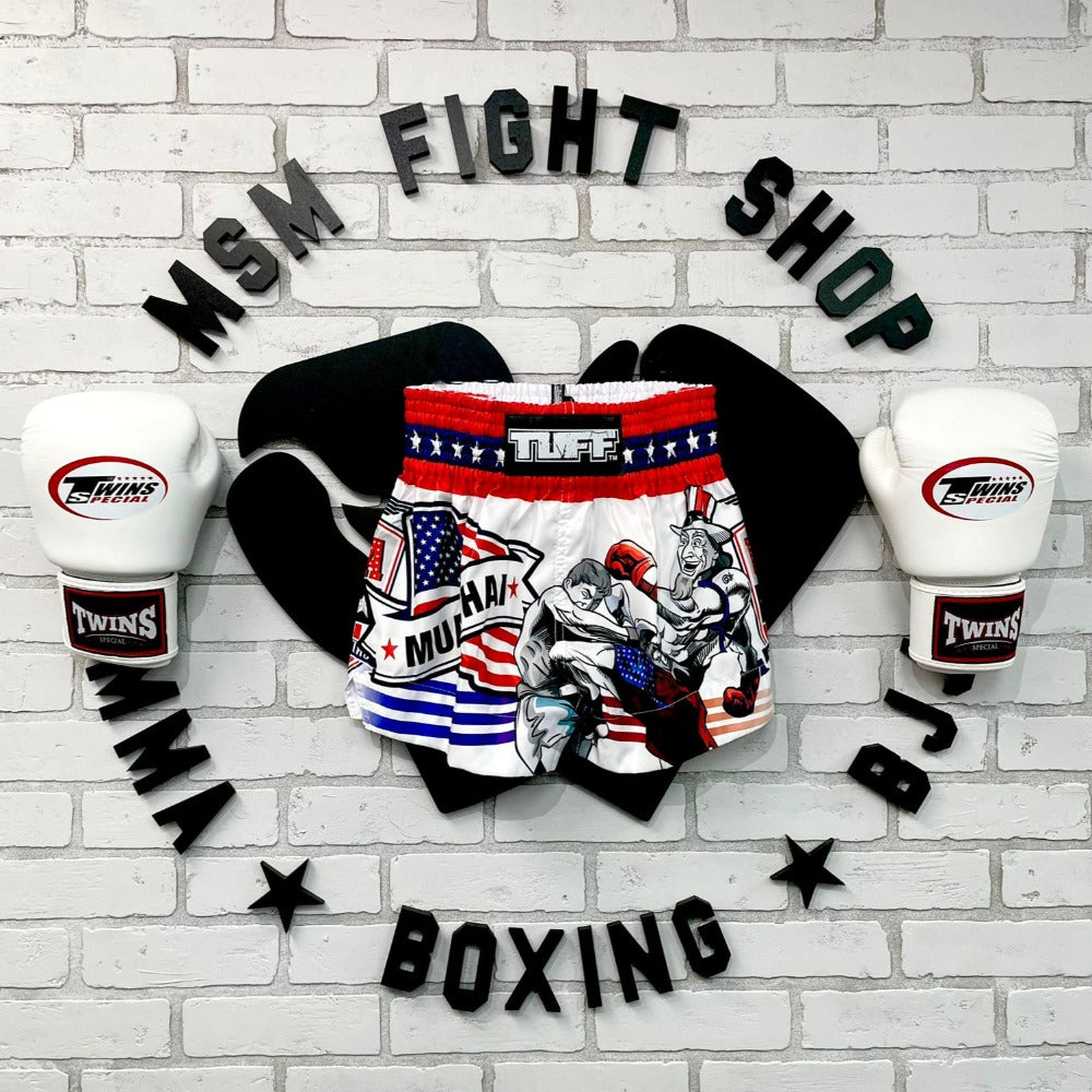 Tuff Muay Thai Shorts Uncle Sam White Blue Red Large
