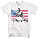 MUHAMMAD ALI SHIRT USA THE GREATEST WHITE/ BLUE /RED