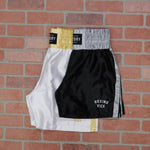 VICTORY BOXING SHORTS VICE SERIES SHORTER HYBRID CUT BLACK/SILVER