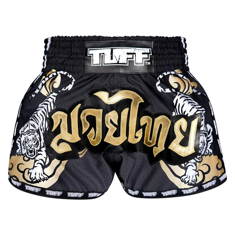 TUFF MUAY THAI SHORTS RETRO DOUBLE TIGER BLACK/GOLD