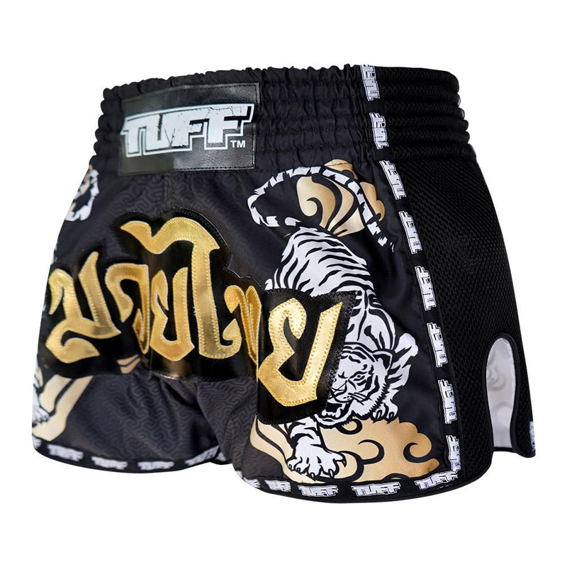 TUFF MUAY THAI SHORTS RETRO DOUBLE TIGER BLACK/GOLD