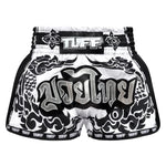 TUFF MUAY THAI SHORTS RETRO STYLE DRAGON WHITE/BLACK