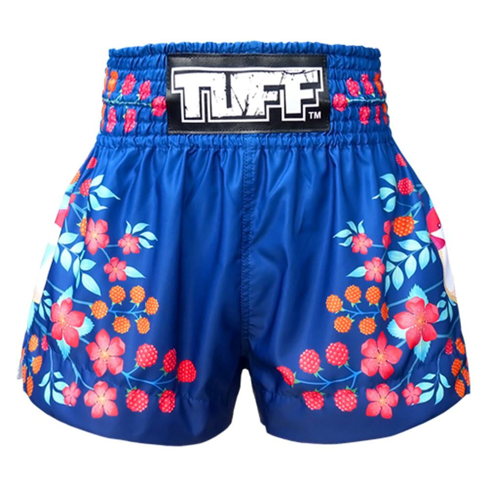 TUFF MUAY THAI SHORTS SAKURA NIGHTINGALE BIRD NAVY BLUE