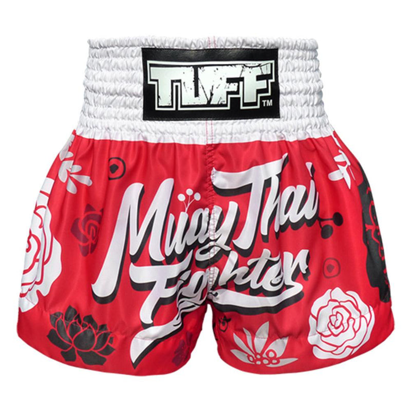 TUFF MUAY THAI SHORTS FLOWER RED/WHITE