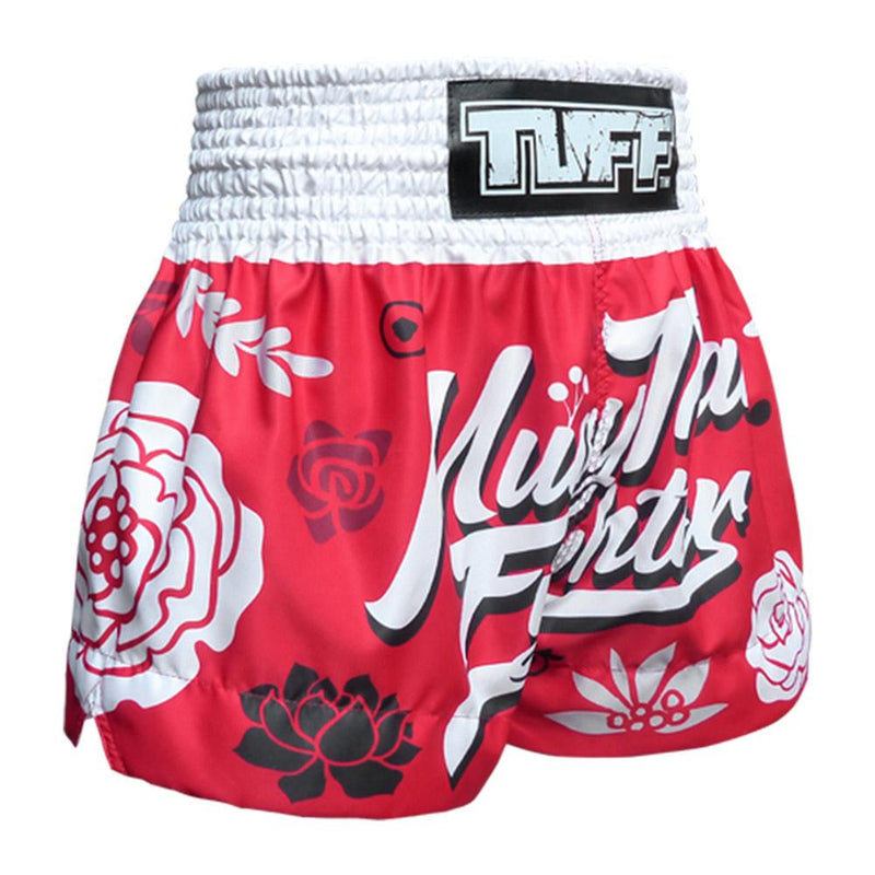 TUFF MUAY THAI SHORTS FLOWER RED/WHITE