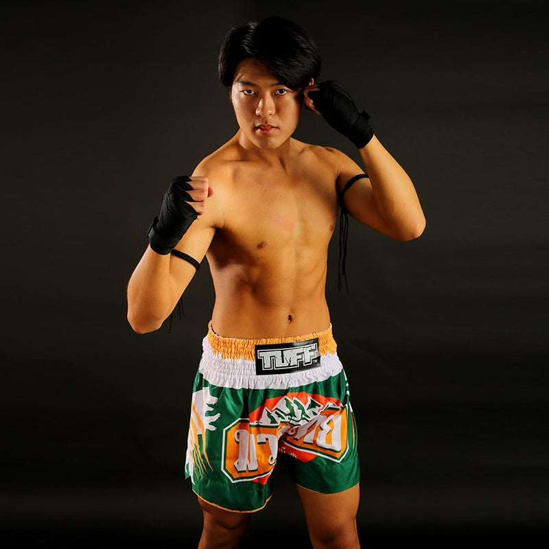TUFF MUAY THAI SHORTS MOUNTAIN BEAR GREEN/WHITE