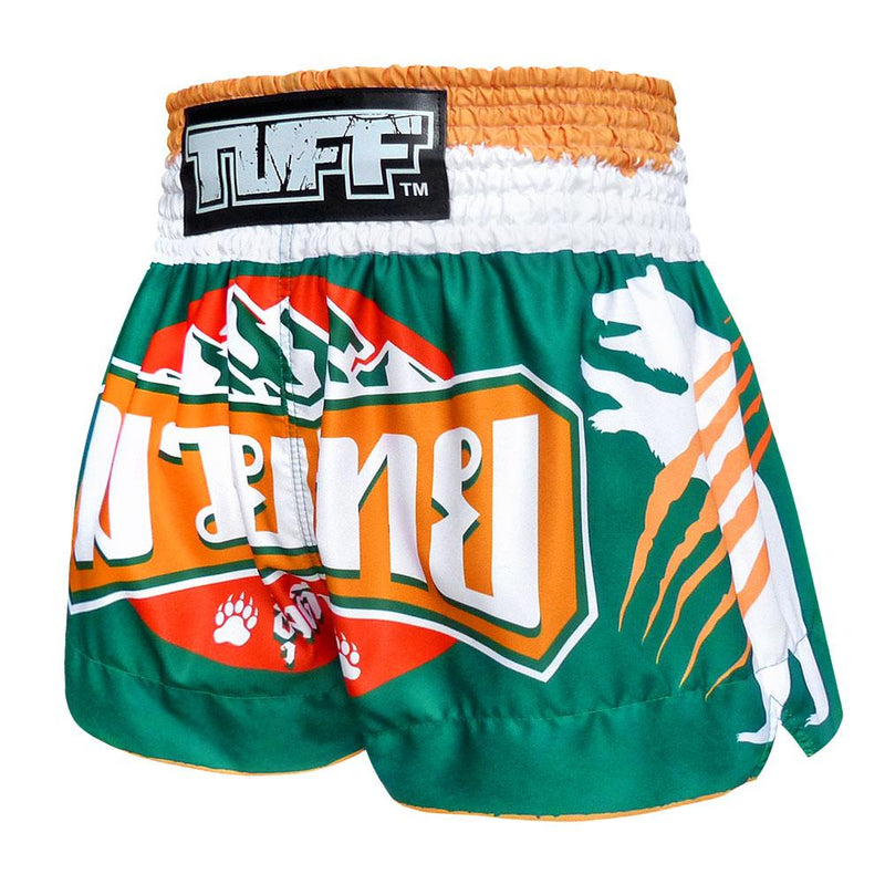 TUFF MUAY THAI SHORTS MOUNTAIN BEAR GREEN/WHITE