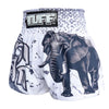 TUFF MUAY THAI SHORTS WAR ELEPHANT WHITE/BLUE