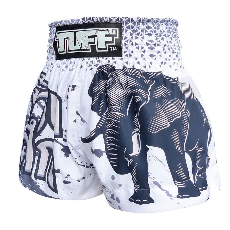 TUFF MUAY THAI SHORTS WAR ELEPHANT WHITE/BLUE