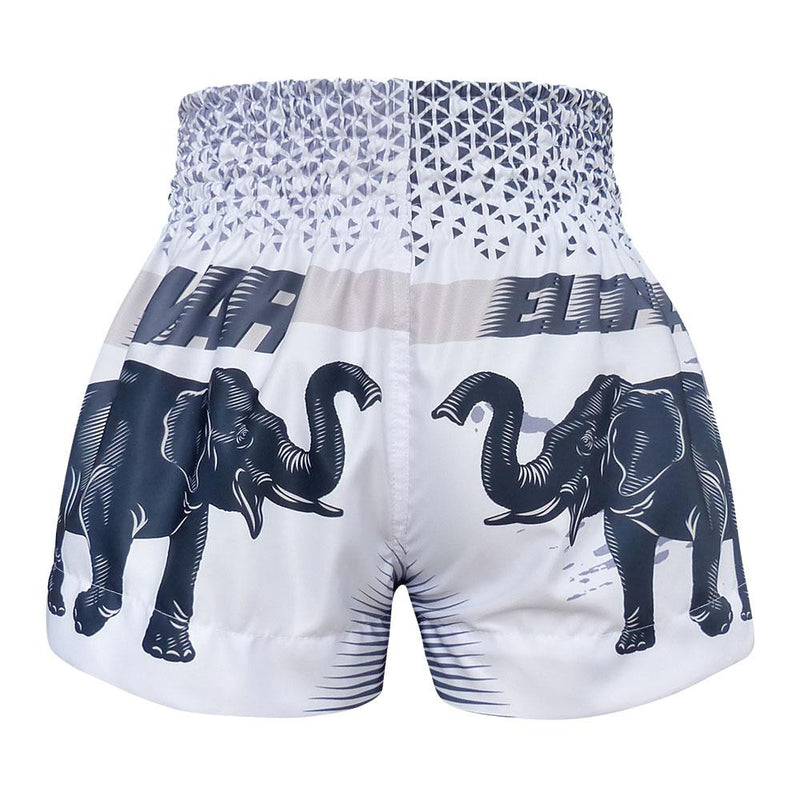 TUFF MUAY THAI SHORTS WAR ELEPHANT WHITE/BLUE