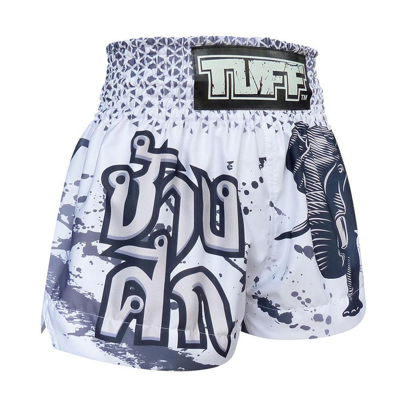 TUFF MUAY THAI SHORTS WAR ELEPHANT WHITE/BLUE