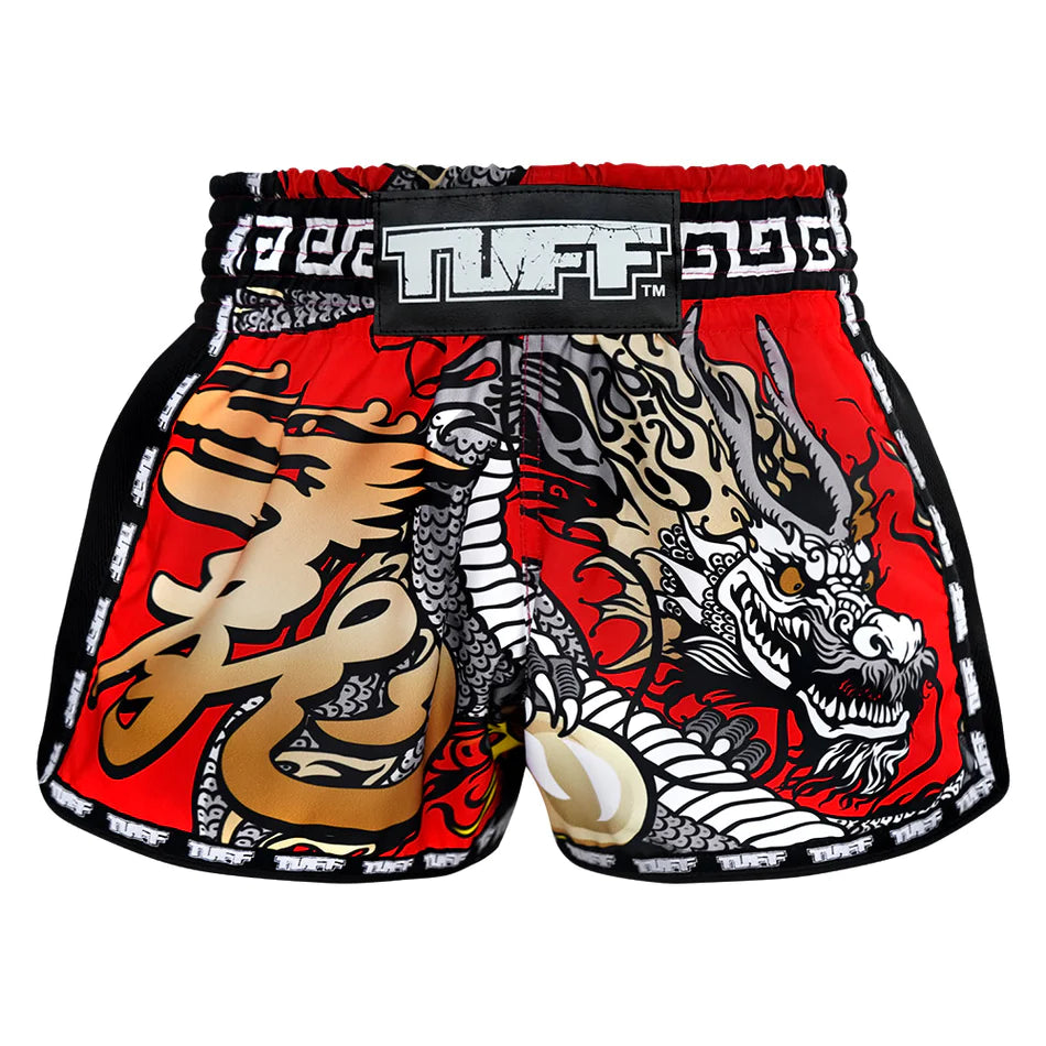 TUFF MUAY THAI SHORTS CHINESE DRAGON RED/BLACK/GOLD