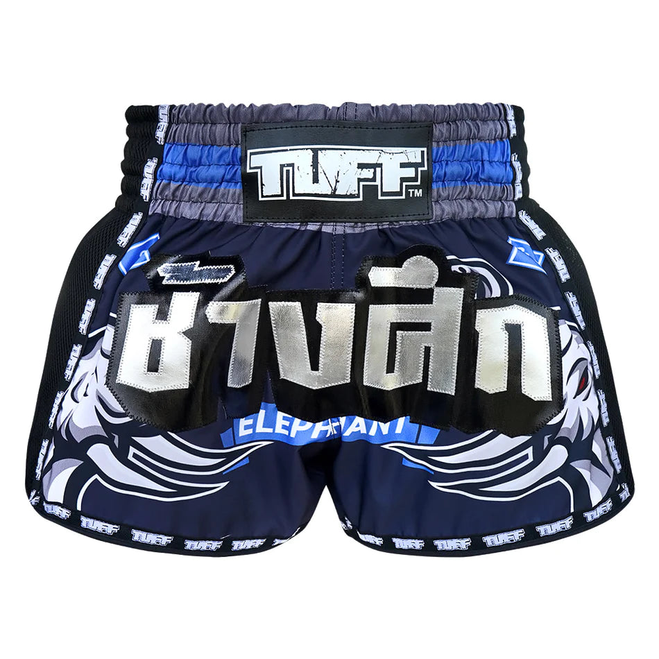 TUFF MUAY THAI SHORTS WAR ELEPHANT BLUE/SILVER
