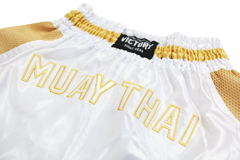 VICTORY MUAY THAI SHORTS IMPACT WHITE/GOLD