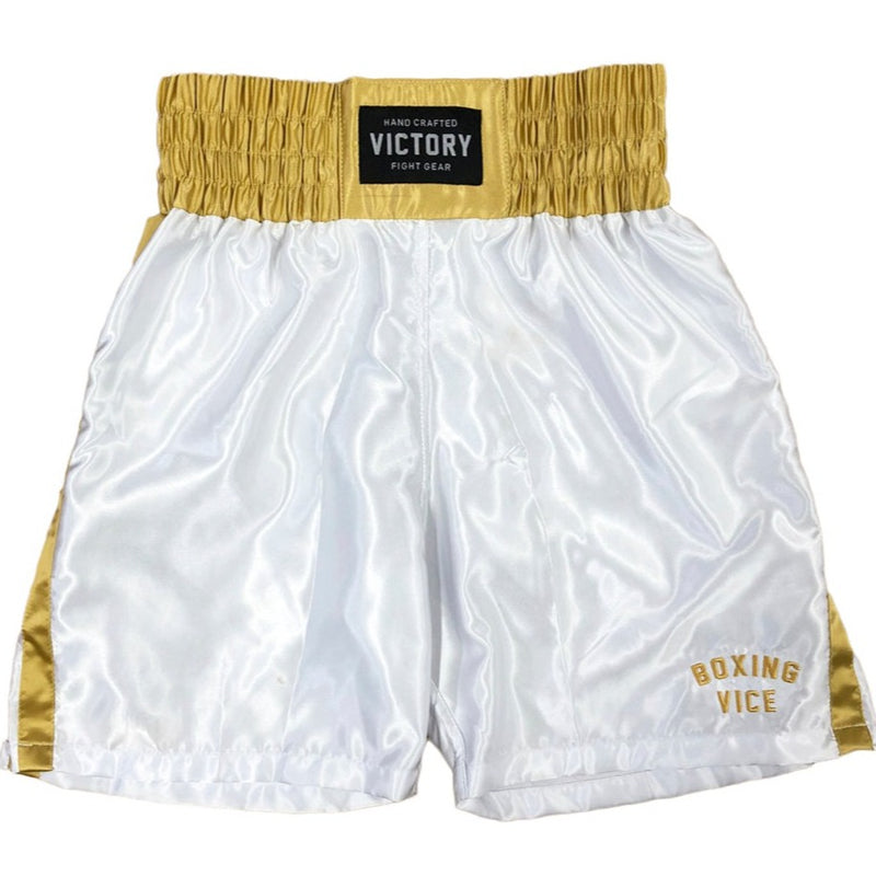 VICTORY BOXING SHORTS VICE SERIES WHITE/GOLD – MSM FIGHT SHOP