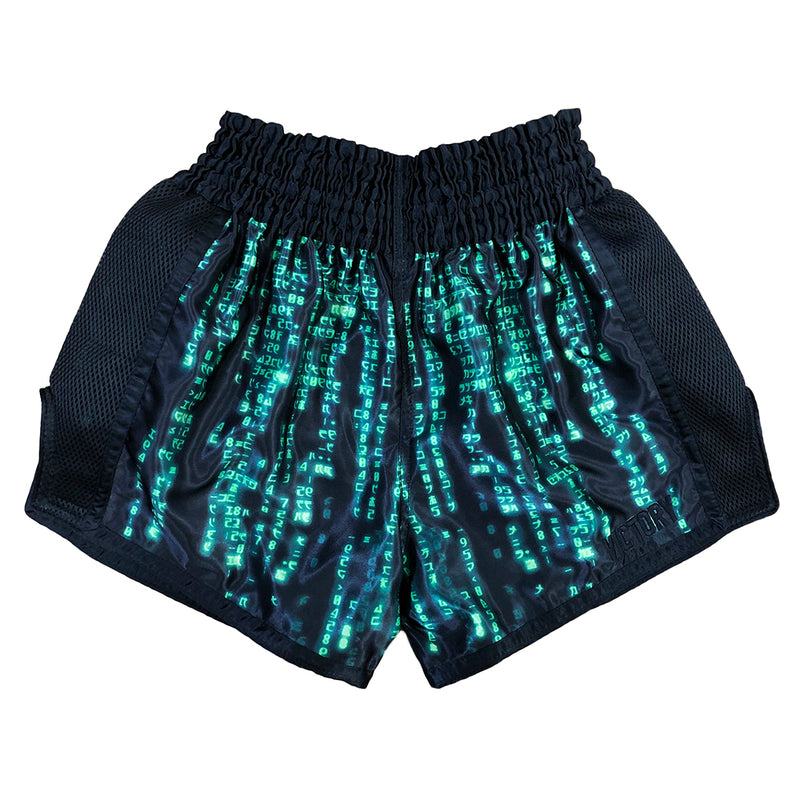 VICTORY MUAY THAI SHORTS ENCRYPTED BLACK/GREEN