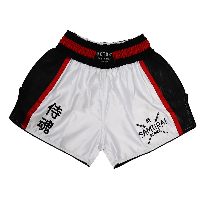 VICTORY MUAY THAI SHORTS SAMURAI WHITE/BLACK