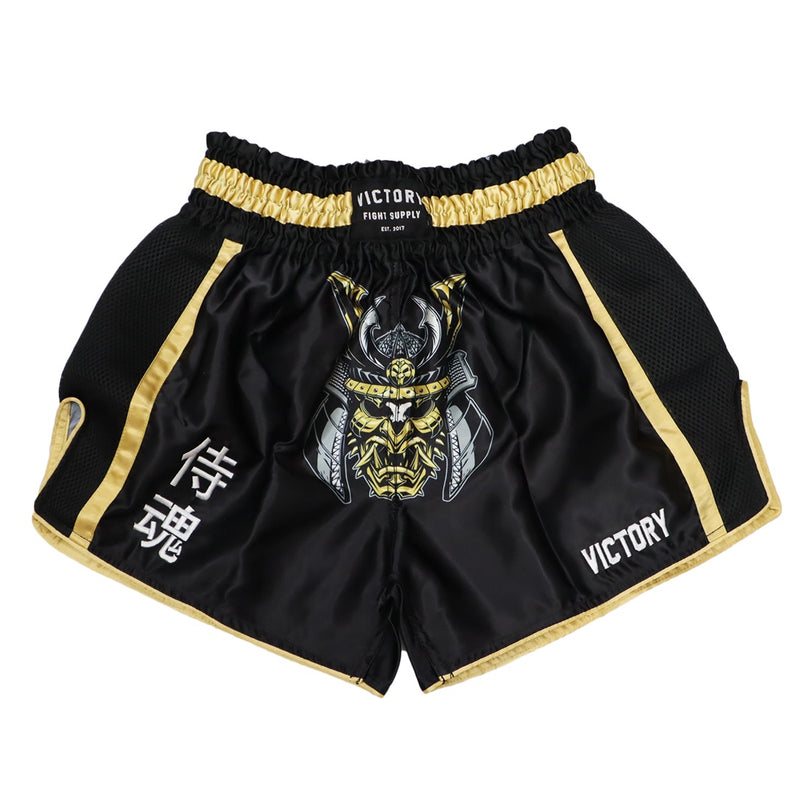 Muay Thai Boxing Shorts for Adult Red and Black Side With Gold