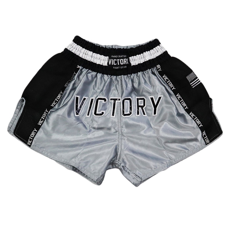 VICTORY MUAY THAI SHORTS IMPACT BLACK/SILVER/WHITE