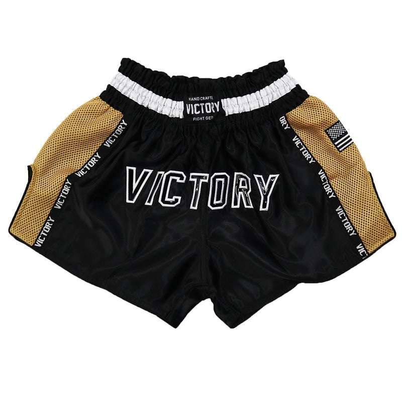 VICTORY MUAY THAI SHORTS IMPACT BLACK/GOLD/WHITE – MSM FIGHT SHOP